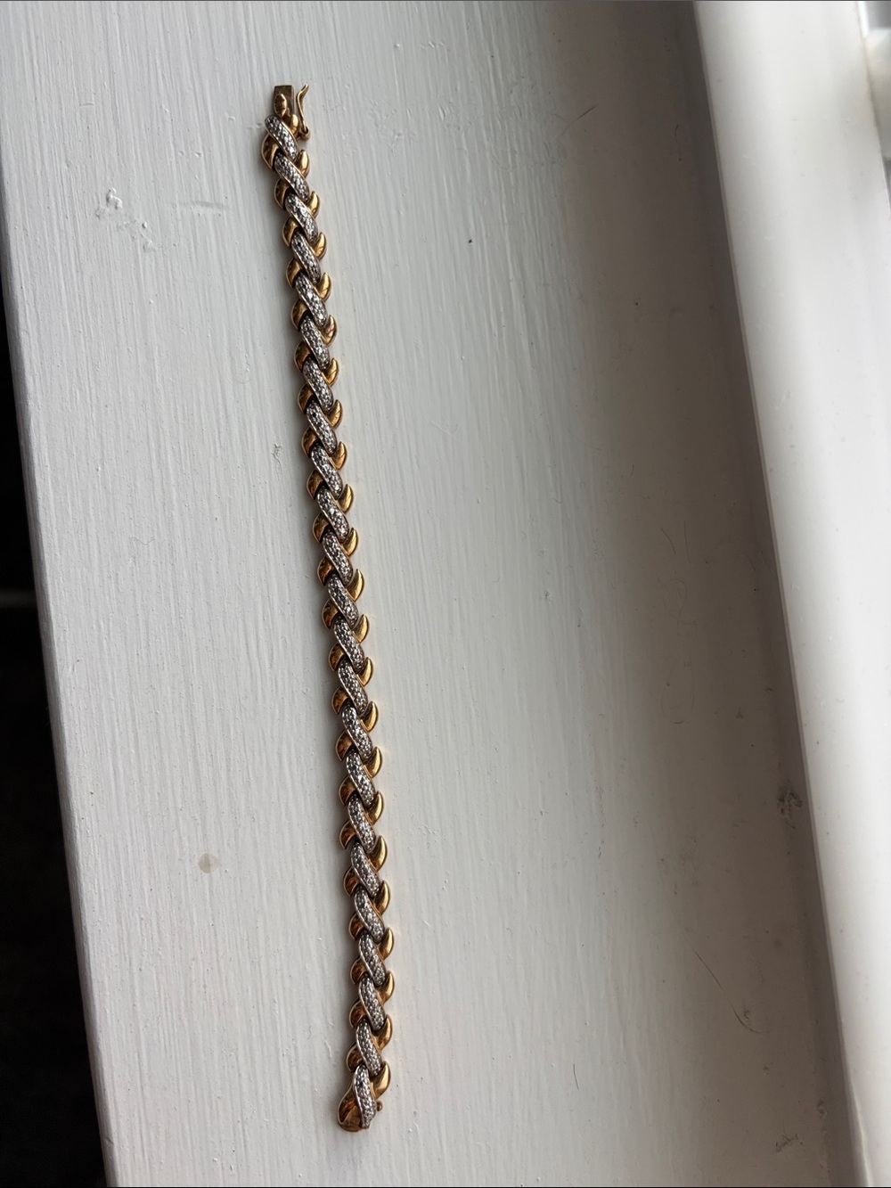 Vintage Ross-Simons 925 Sterling Gold Vermeil Pavé X Link Tennis Bracelet